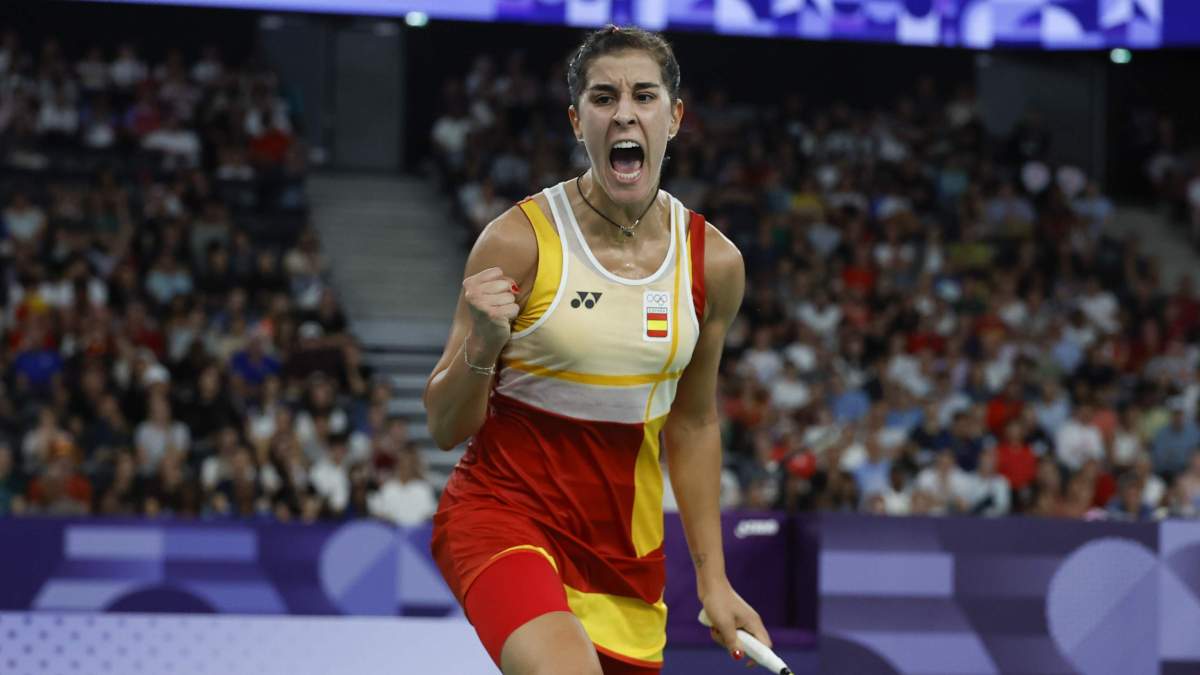 Carolina Marín celebrando una de sus victorias
