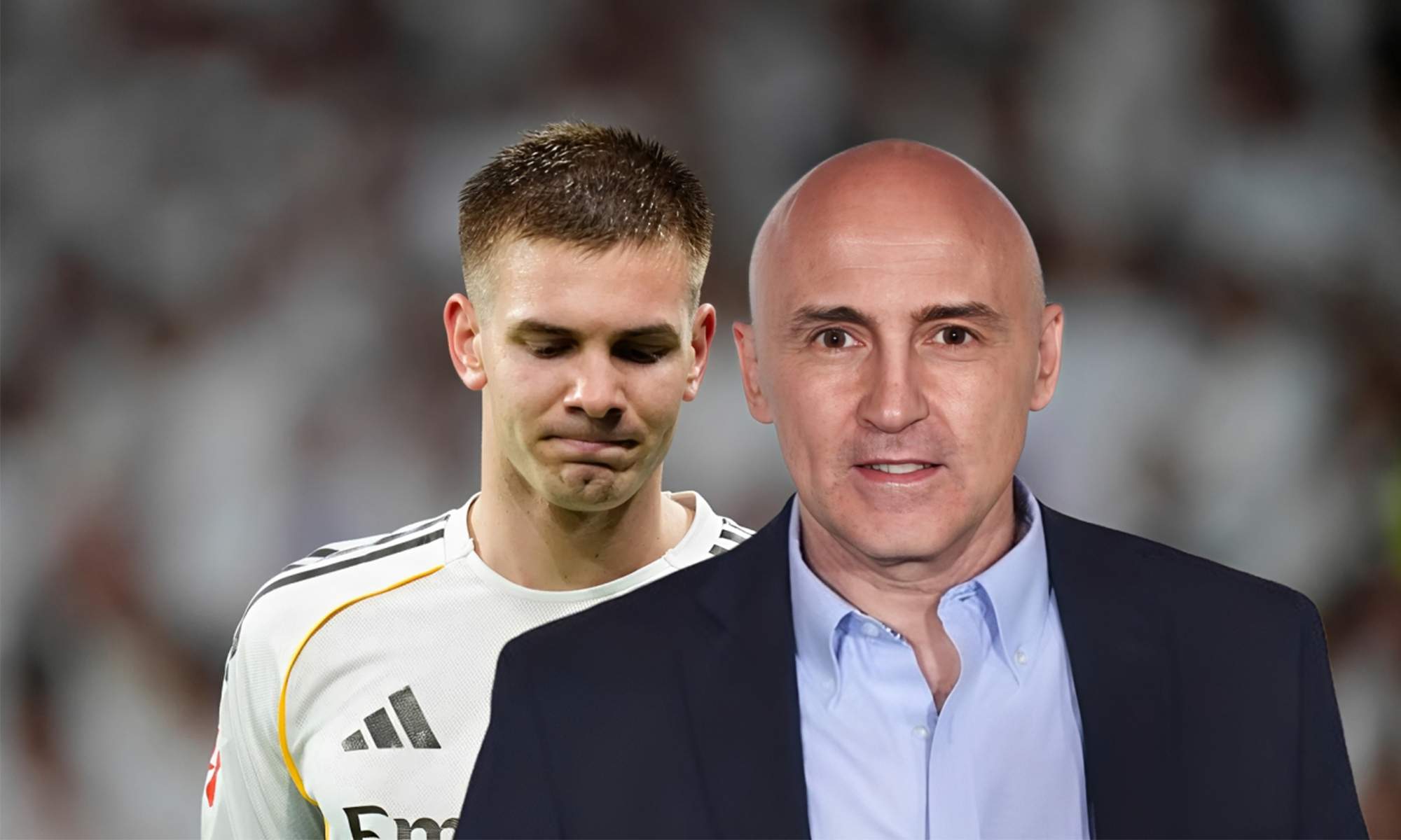 Maldini y una foto de Franco Mastantuono en un partido del Real Madrid.