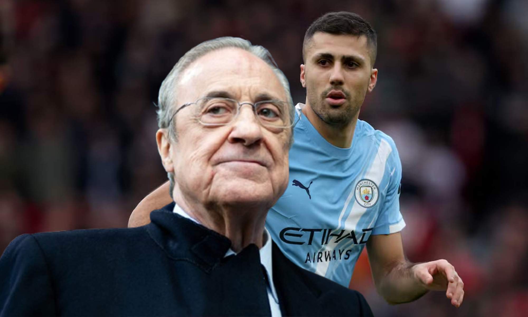 Florentino Pérez y Rodri Hernández jugando un partido con el Manchester City. 