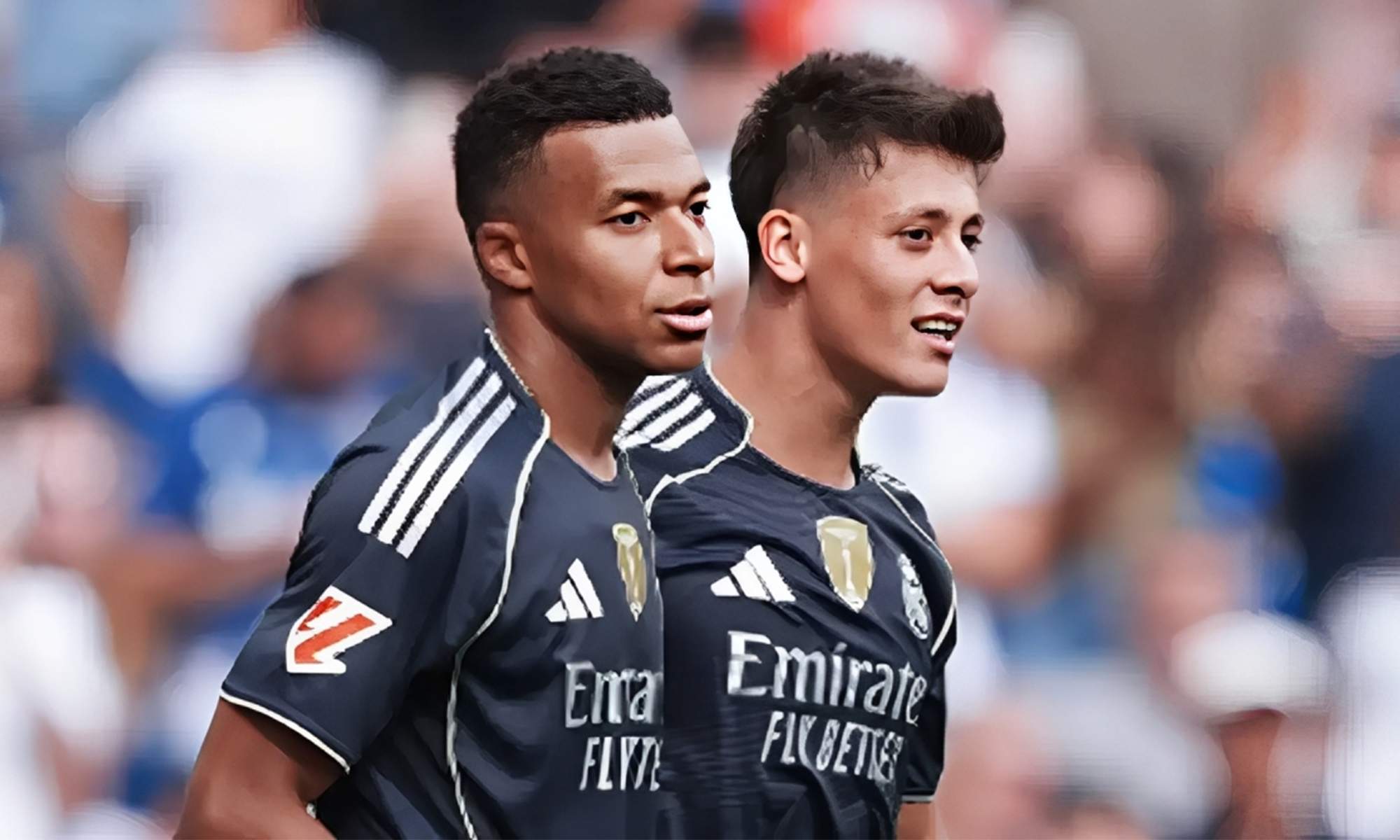Kylian Mbappé y Arda Güler jugando un partido con el Real Madrid. 