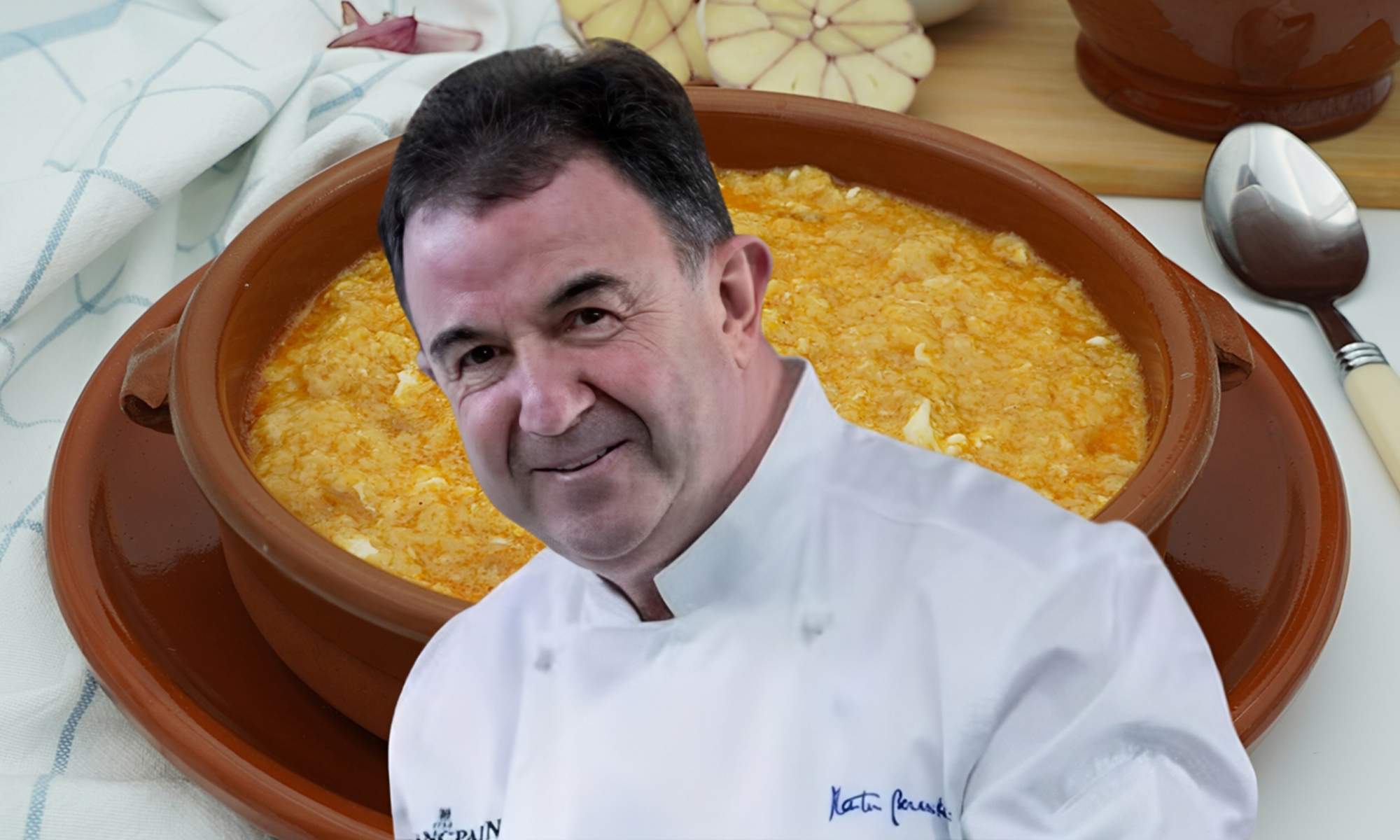 Martín Berasategui y un plato de sopa de ajo. 