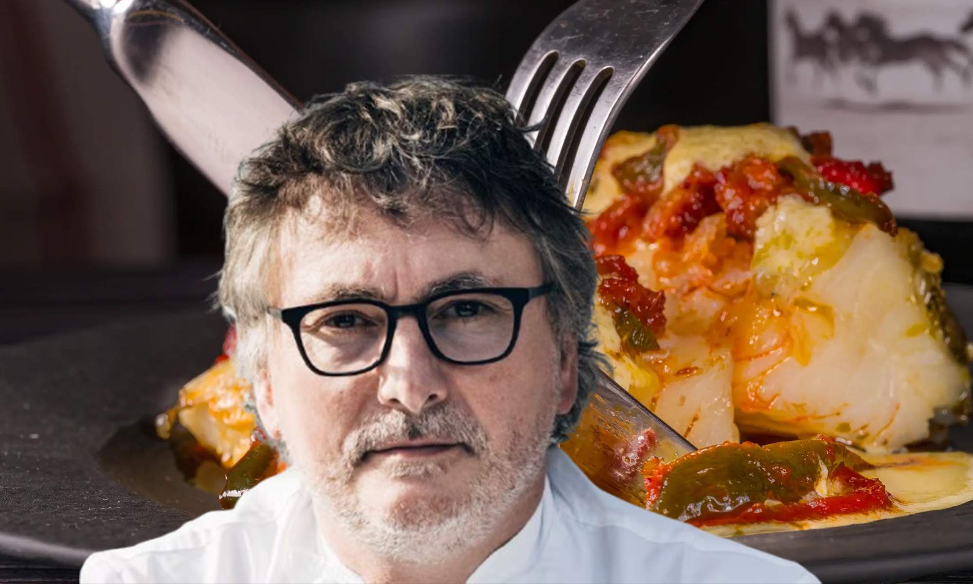 El chef Andoni Luis Aduriz y un plato de bacalao.