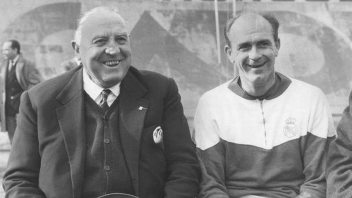 Santiago Bernabéu y Di Stéfano cuando este era entenador