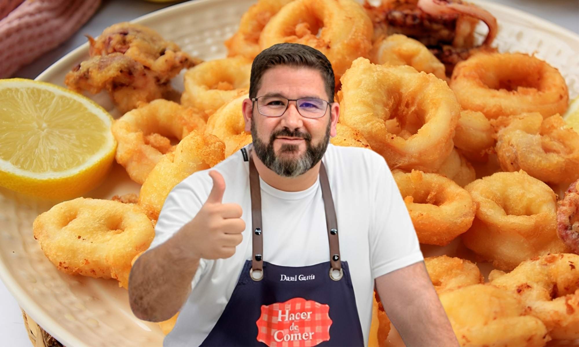 El chef Dani García y una bandeja con calamares.