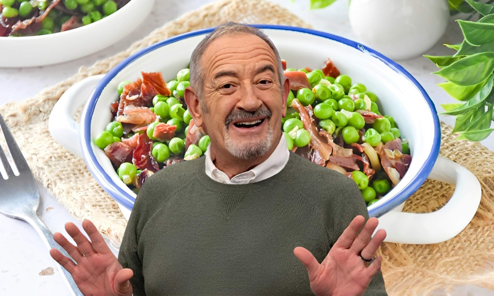 Karlos Arguiñano y un plato de guisantes con jamón.