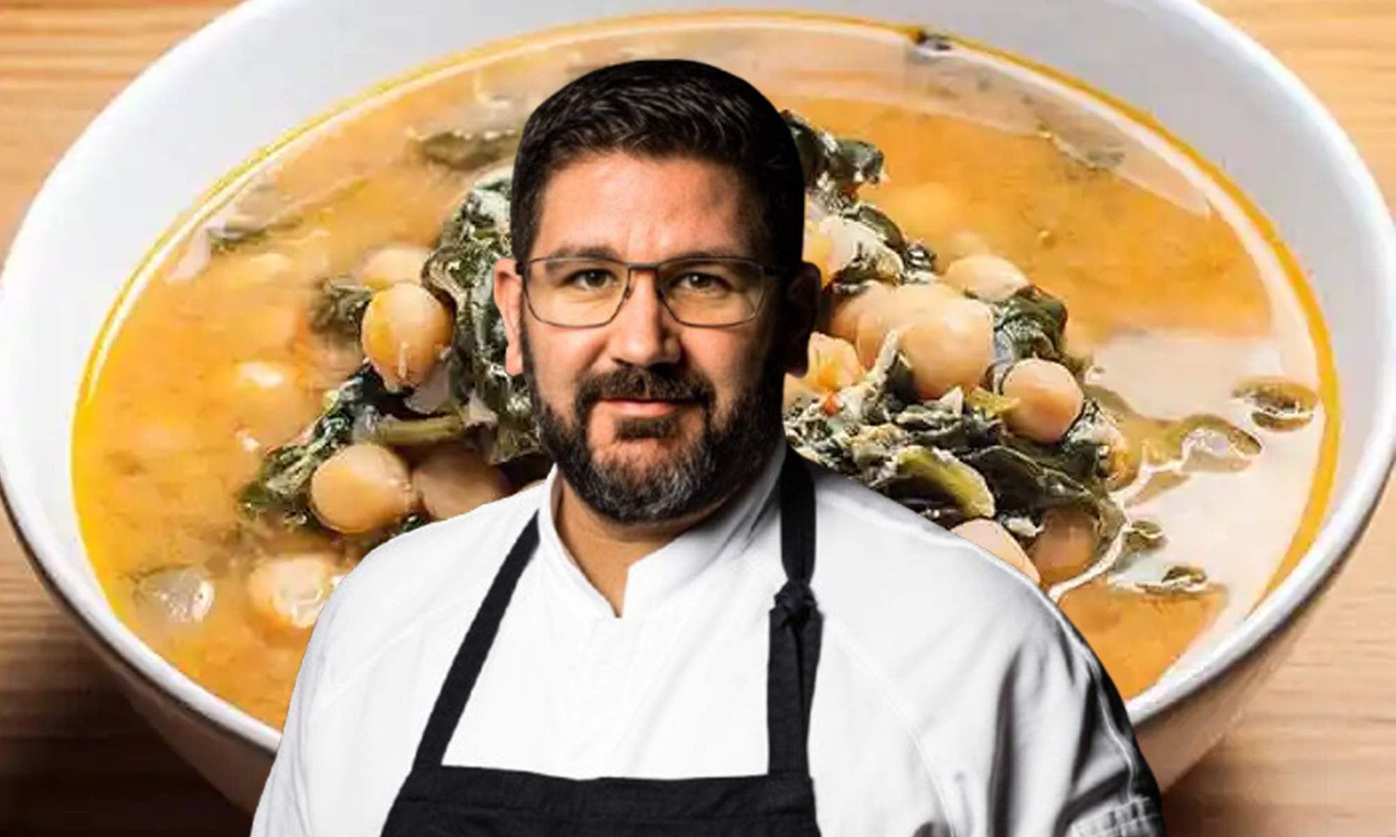 El chef Dani García y un plato de potaje. 