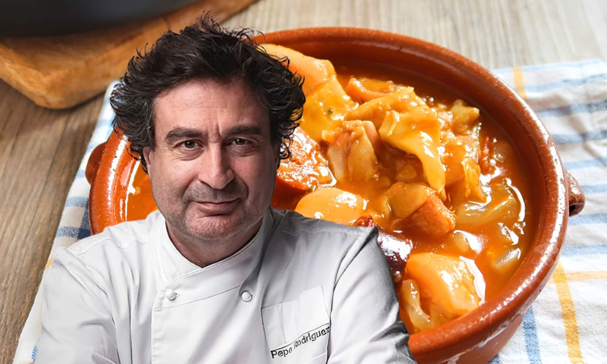 Pepe Rodríguez y un plato de callos a la madrileña.
