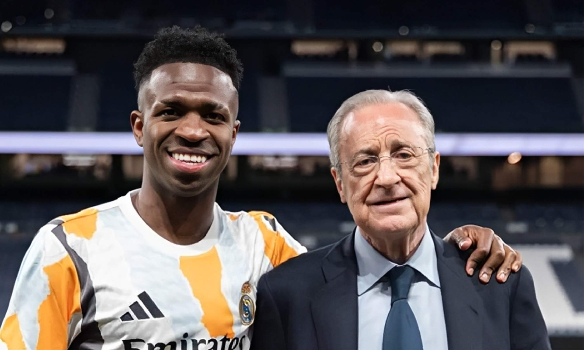 Vinícius Júnior y Florentino Pérez en el Santiago Bernabéu.