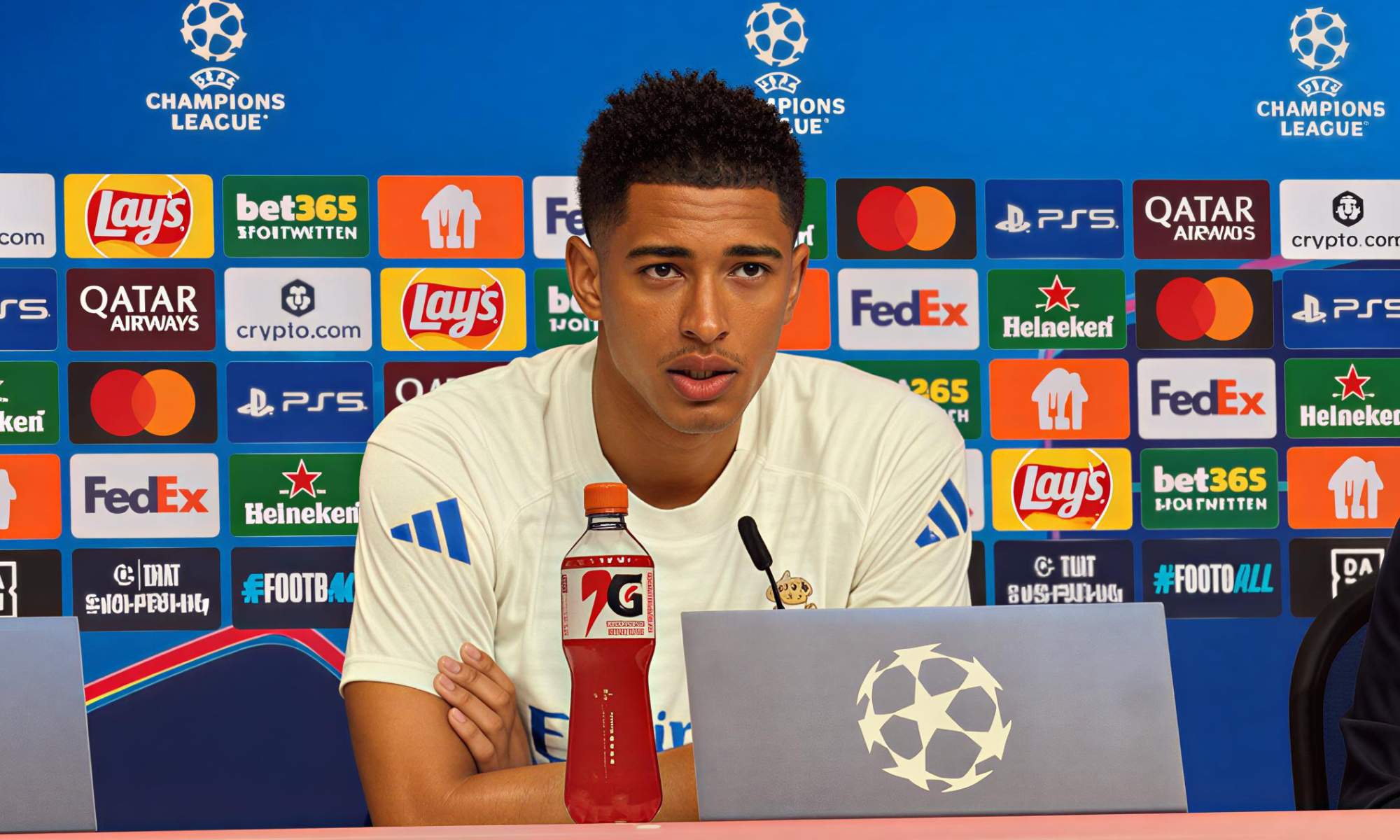 Jude Bellingham, en la rueda de prensa de esta tarde previa al duelo con el Bayern Múnich en el Allianz Arena.