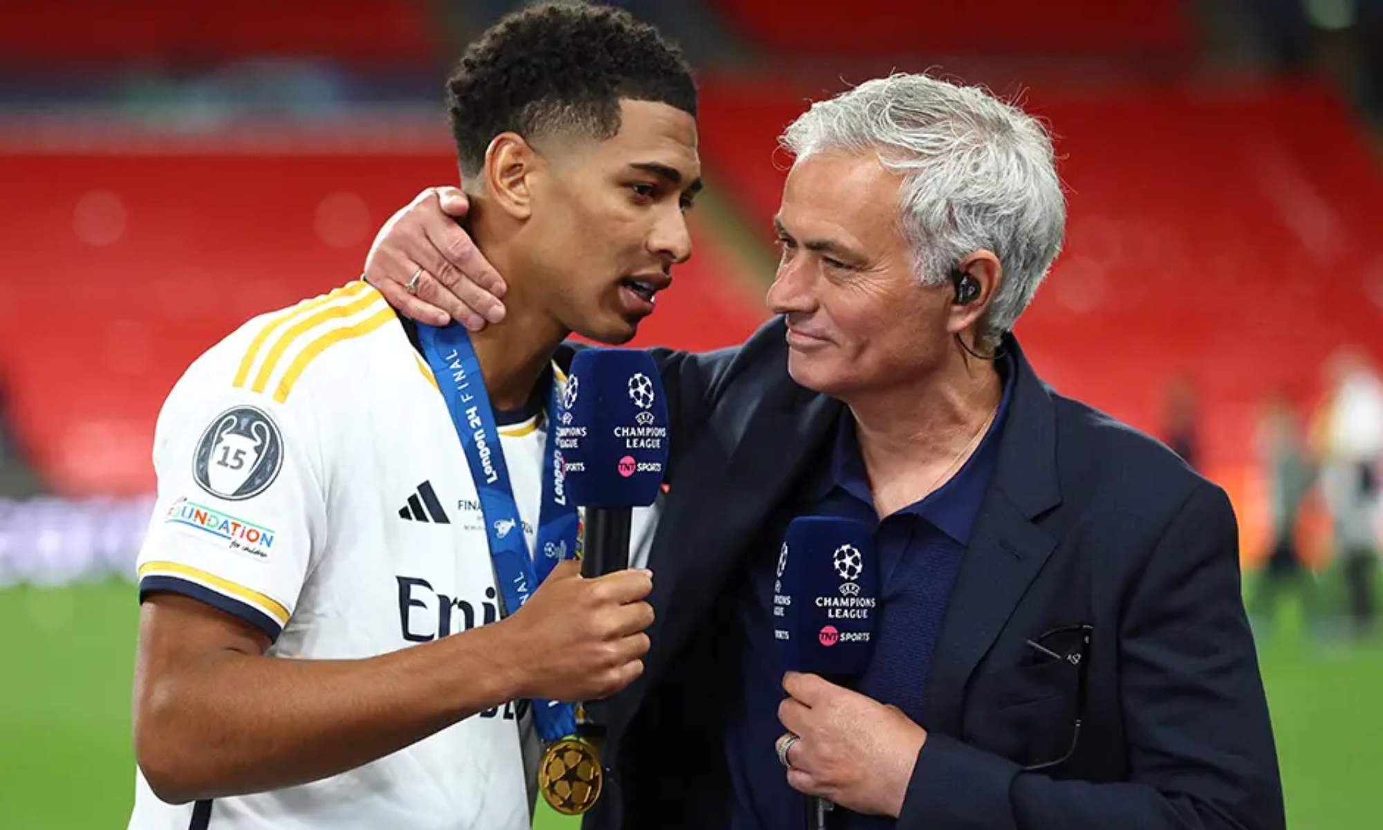 Jude Bellingham y José Mourinho, hablando para TNT Sports en junio de 2024, después de que el Real Madrid ganara la Champions League.