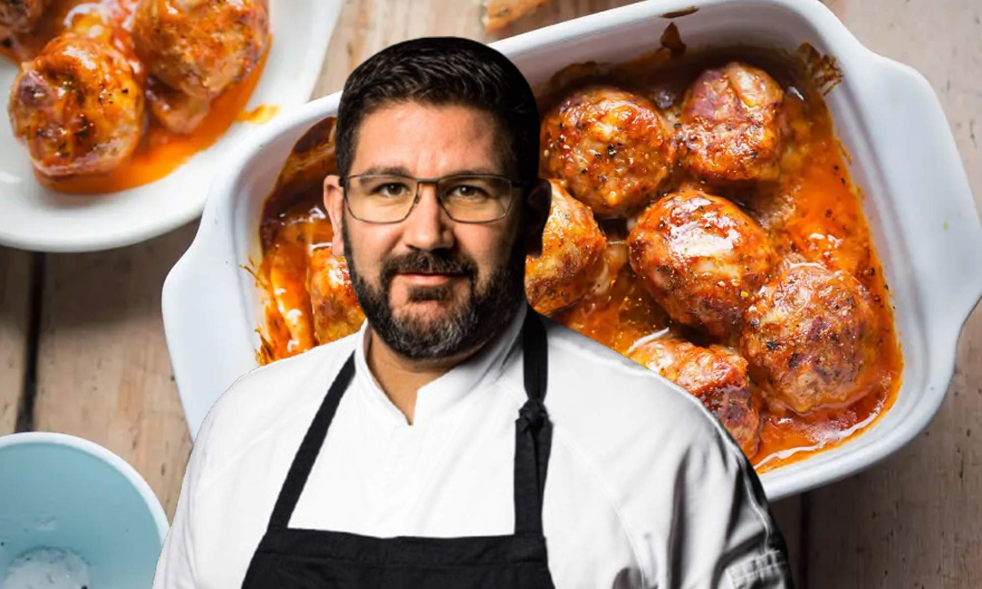 El chef Dani García y unas albóndigas.