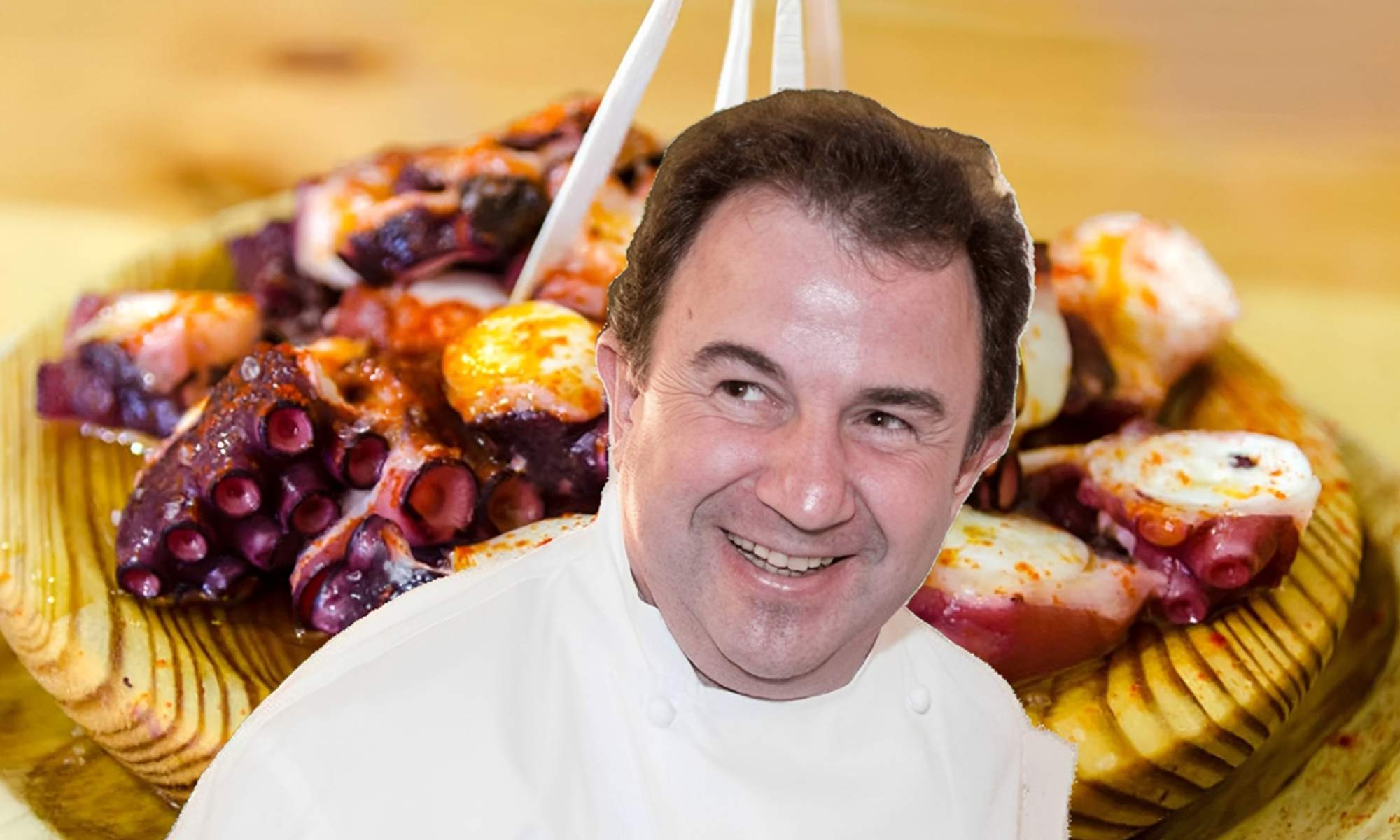 Martín Berasategui y un plato de pulpo a feira.