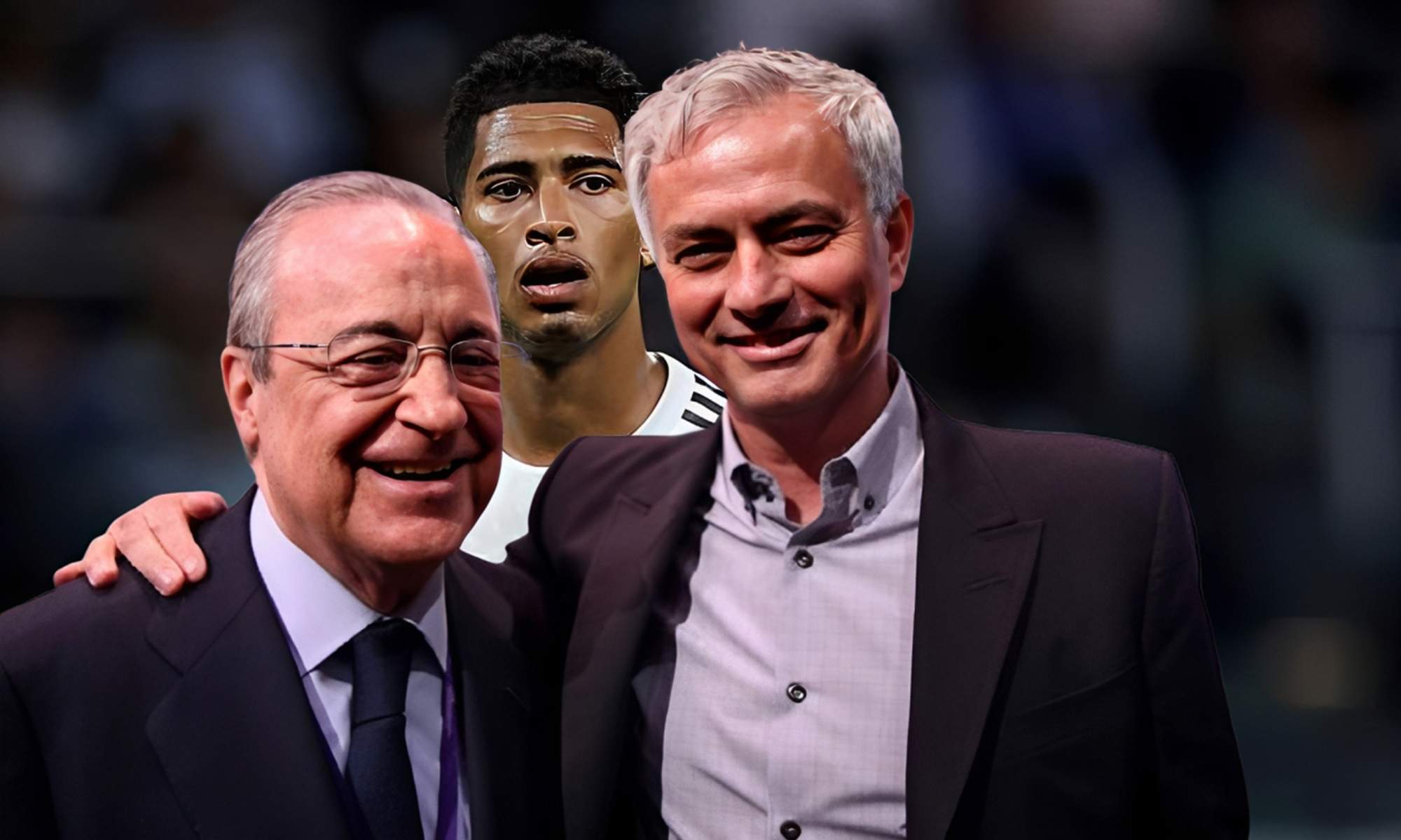 Florentino Pérez, José Mourinho y Jude Bellingham.