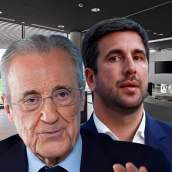 Florentino Pérez, Enrique Riquelme y una oficina del Real Madrid. Florentino Pérez, Enrique Riquelme y una oficina del Real Madrid.
