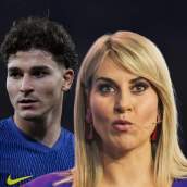Susana Guasch y Julián Álvarez con la camiseta del Atlético de Madrid.
