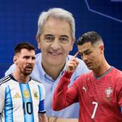Manolo Lama, Cristiano Ronaldo con la camiseta de Portugal y Leo Messi con la de Argentina.