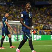 Vinicius Junior, celebrando el tercer tanto de Brasil, obra suya, ante Haití, en el partido de esta madrugada en Filadelfia.