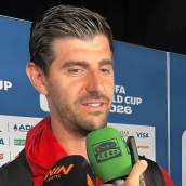 Thibaut Courtois, hablando en zona mixta tras el último partido de Bélgica en el Mundial frente a Irán.